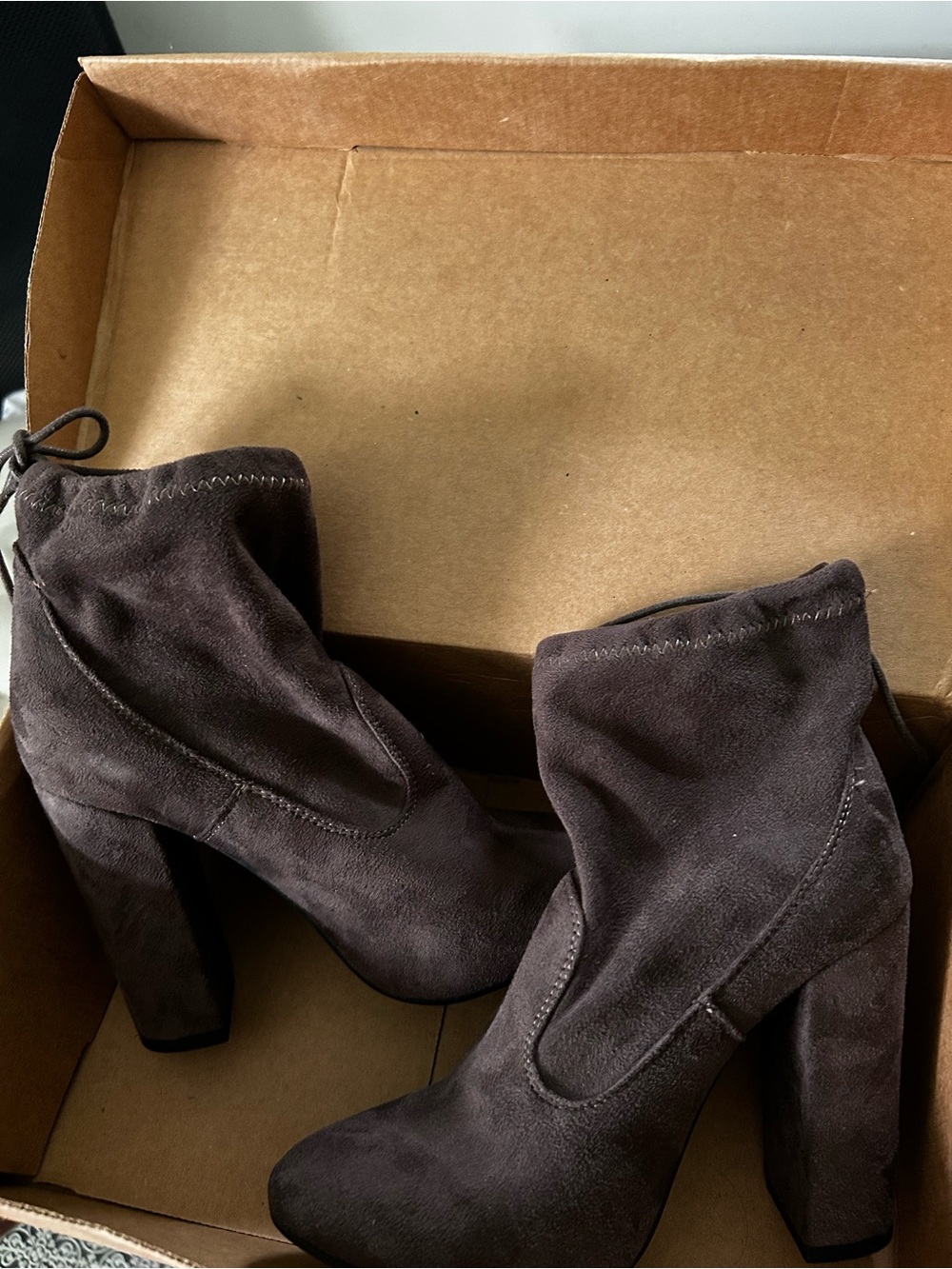 ASOS Dark Brown Suede Block Heel Ankle Boots